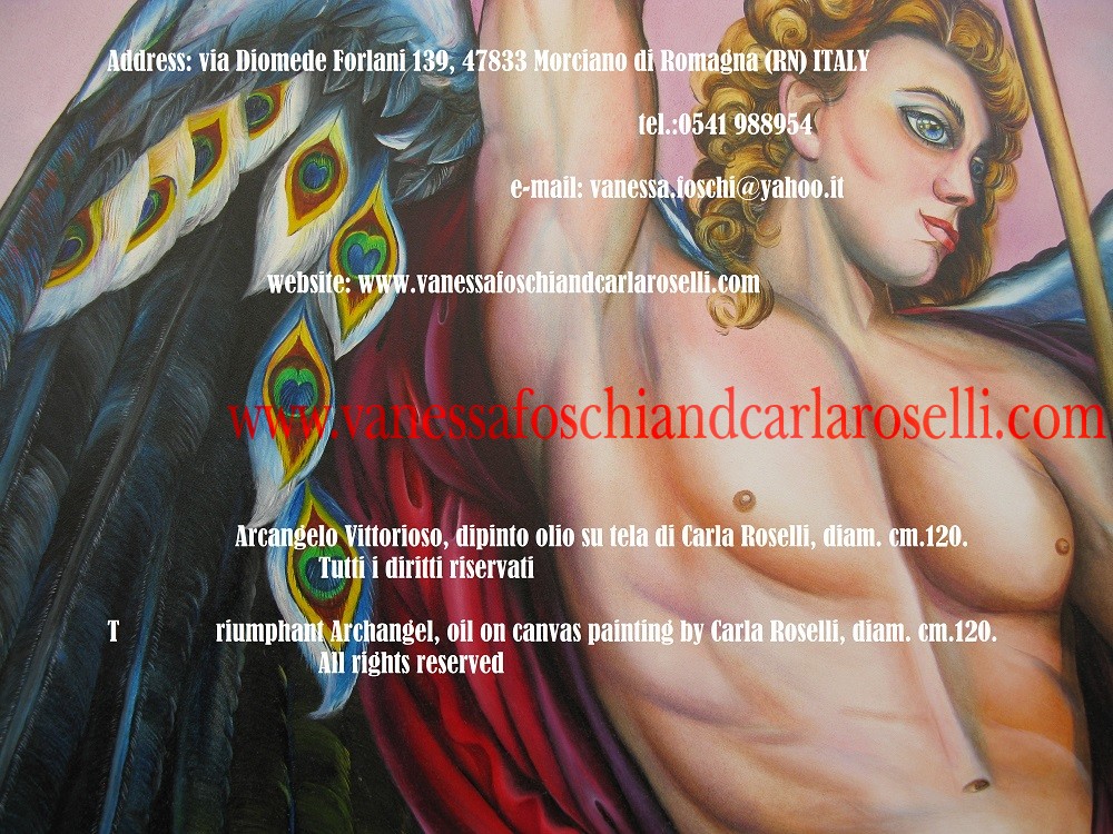 Arcangelo Vittorioso, dipinto olio su tela di Carla Roselli, piume delle ali-Triumphant Archangel by Carla Roselli, wing