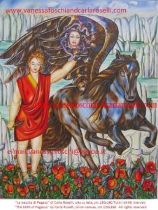 Pegasus : the birth of the winged horse son of Poseidon and Medusa depicted by artist Carla Roselli