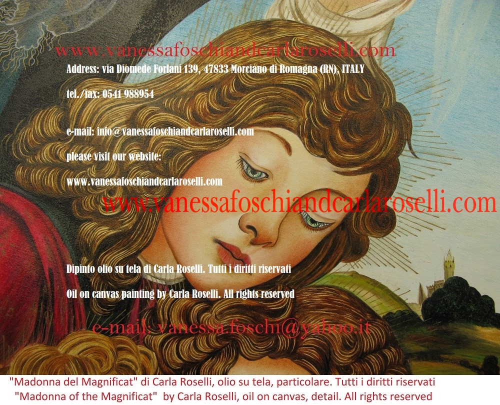 Magnificat. Madonna del Magnificat, dipinto olio su tela di Carla Roselli, angelo
