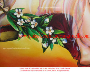 swan Zeus get a myrtle branch from Leda in the oil on canvas painting by Carla Roselli