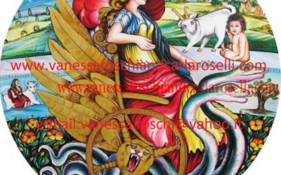 gods : Rhea, leading a winged chariot drawn by serpents, as painted by Carla Roselli