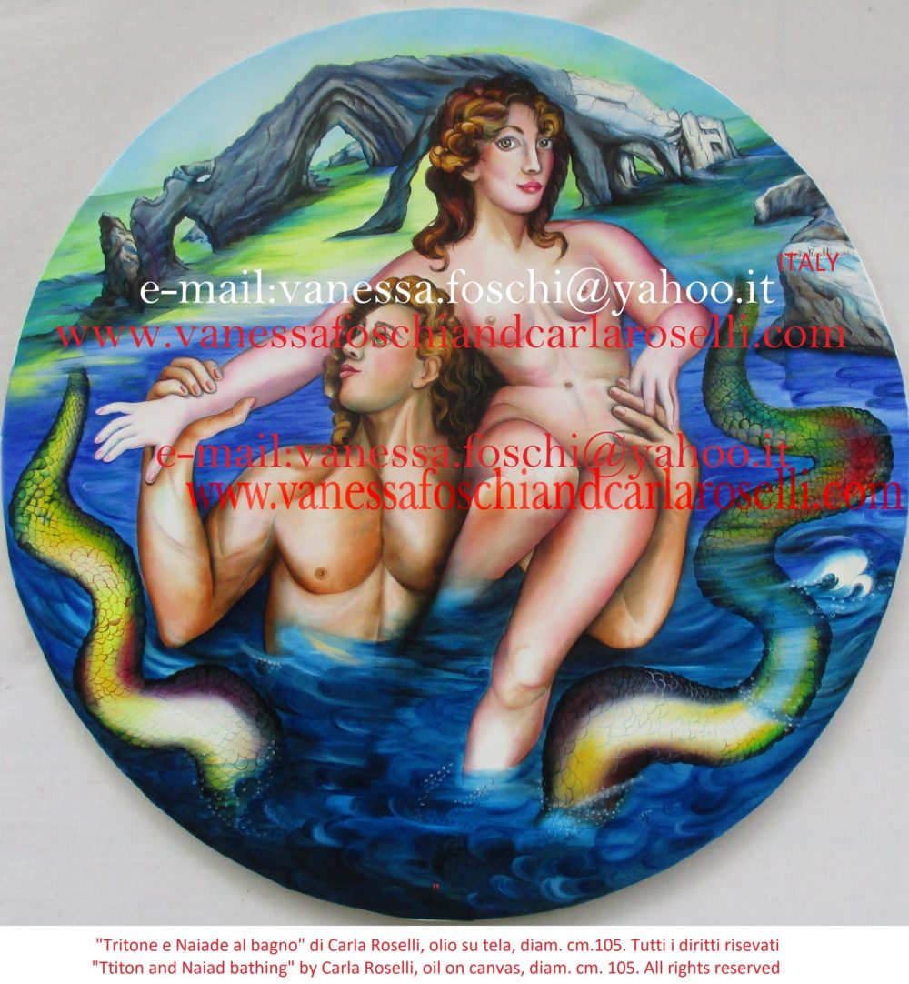 gods Triton and Naiad bathing, oil on canvas by Carla Roselli