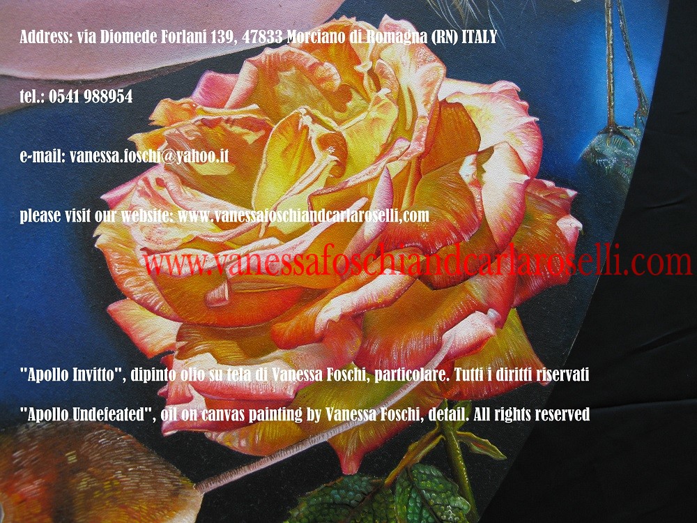 Apollo Invitto, dipinto olio su di Vanessa Foschi, particolare, rosa -Apollo Undefeated, oil on canvas painting by Vanessa Foschi, rose