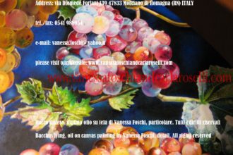 Bacco disteso, dipinto olio su tela di Vanessa Foschi, grappoli d'uva - Bacchus lying, oil on canvas painting by Vanessa Foschi, grapes