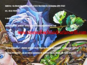 Bellissime rose nel dipinto Atena predatrice di Vanessa Foschi, tecnica olio su tela