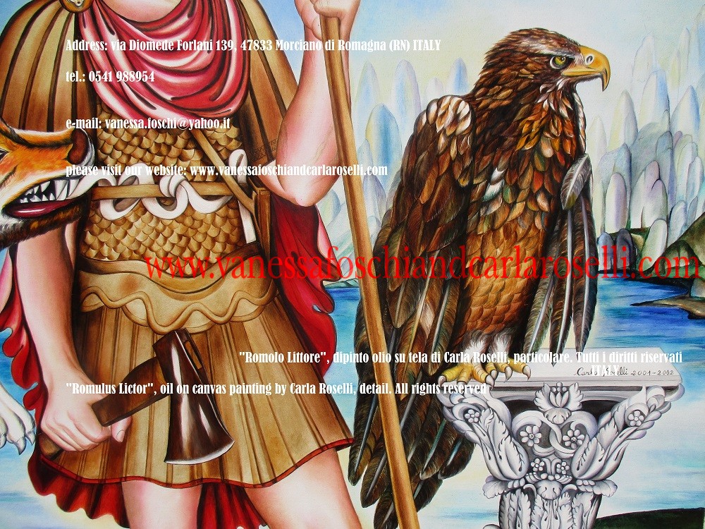 L'aquila, qui dipinta da Carla Roselli, è il re degli uccelli ed è è simbolo di Zeus; è uno dei contrassegni degli dei che i Romani portavano in battaglia. 