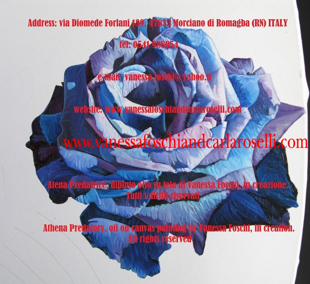 beautiful roses in the painting Athena Predatory by Vanessa Foschi, in creation- Atena di Vanessa Foshi, in creazione, rosa blu