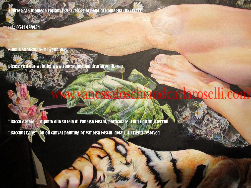 Bacco disteso, dipinto olio su tela di Vanessa Foschi, edera- Bacchus lying, oil on canvas painting by Vanessa Foschi, ivy
