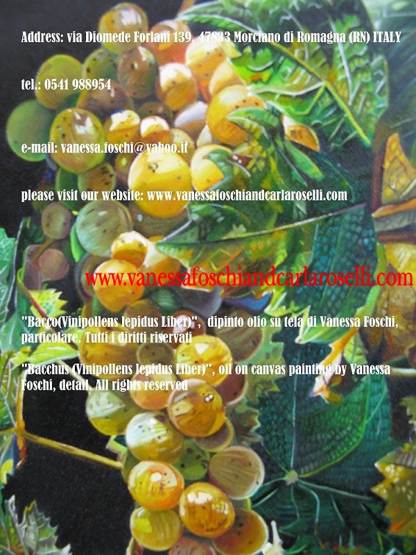 Βακχος- Bacco- Bacchus, oil on canvas painting by Vanessa Foschi, bunch of grapes, grappes de raisin