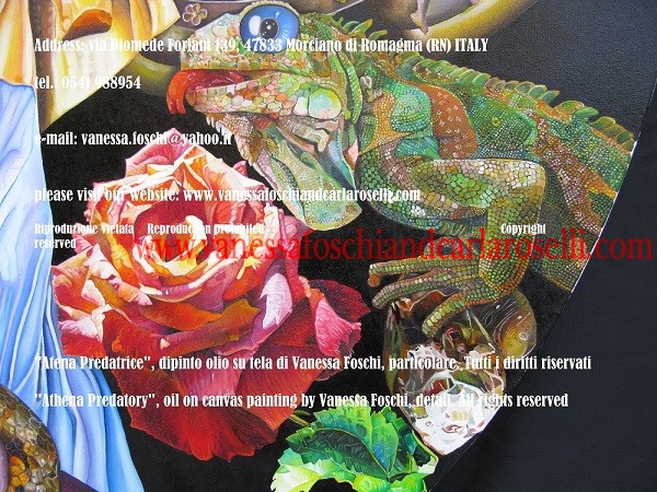 Animali neill'arte, animaux dans l'art Atena, dipinto olio su tela di Vanessa Foschi, iguana- Athena, oil on canvas painting by Vanessa Foschi