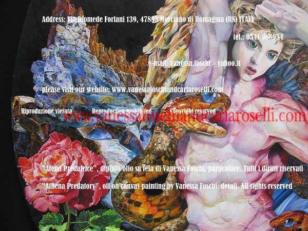 Animali nell'arte, Atena, Alcioneo, dipinto olio su tela di Vanessa Foschi, serpenti- Athena, by Vanessa Foschi, snakes, animals in the art