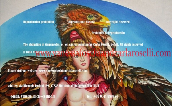 Animals in the art, The abduction of Ganymede, oil on canvas by Carla Roselli, eagle, adler - Ganimede, olio su tela di Carla Roselli, animali in arte, aquila