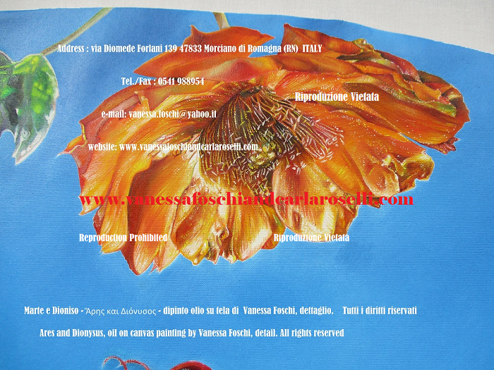 Flora . Fiore di Opunzia, dettaglio del dipinto Ares e piccolo Dioniso di Vanessa Foschi, tecnica, olio su tela