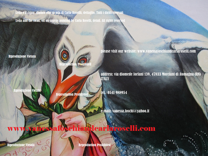 Cigno nel dipinto Zeus e Leda di Carla Roselli, tecnica olio su tela- Swan in the art of Carla Roselli