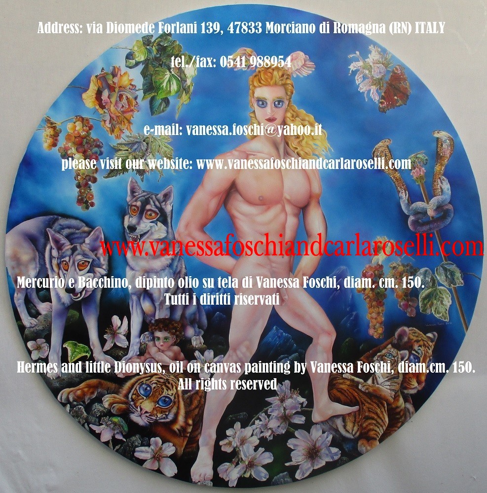 Hermes god in between oil on canvas painting by Vanessa Foschi
