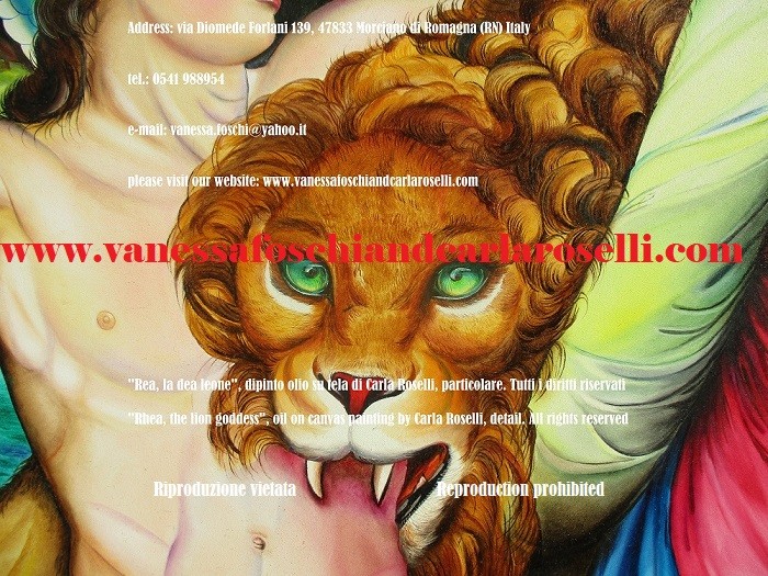 Rea madre Berecinzia, madre degli dei, dea leone, dipinto di Carla Roselli देवी शेर, कैनवास पर चित्रित, painting by Carla Roselli