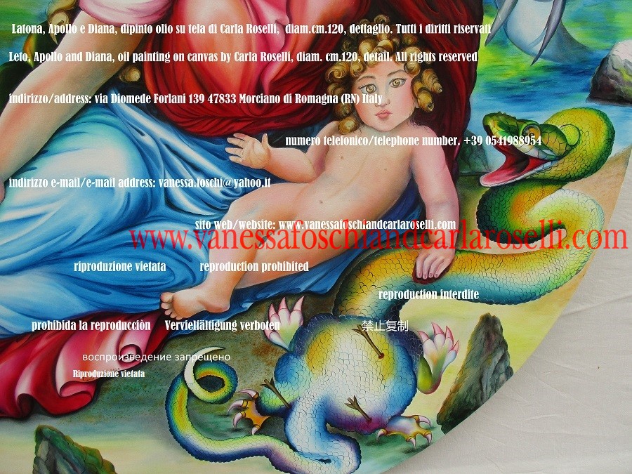 Python, she-dragon of Delphi, painted by Carla Roselli - Dipinto di Carla Roselli, Pito, dragonessa Dèlfina, grande serpente drago di Pito ucciso da Apollo
