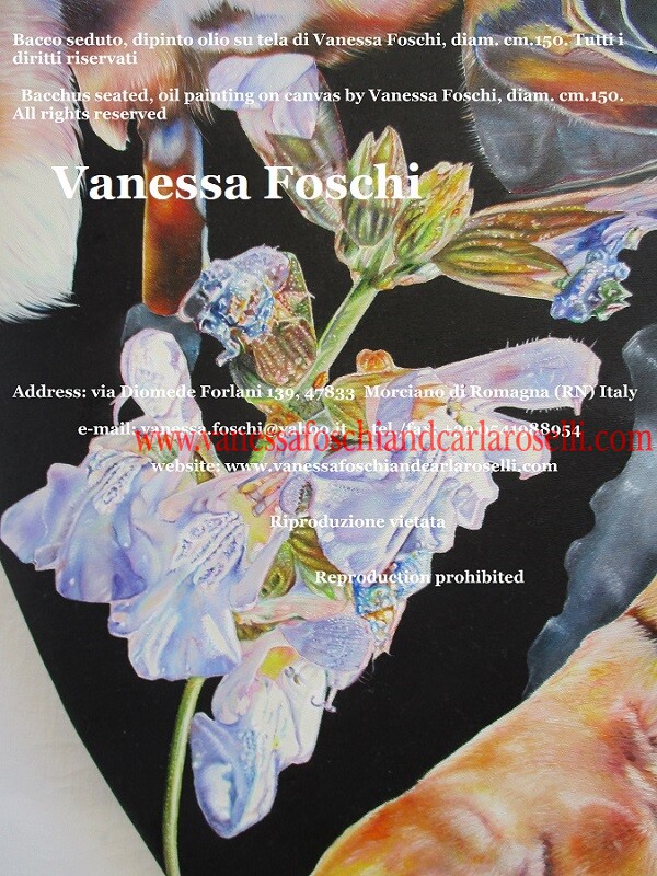 Bacco Dioniso in trono, dipinto olio su tela di Vanessa Foschi, fiore salvia, sage flower from the painting Bacchus on the throne by Vanessa Foschi
