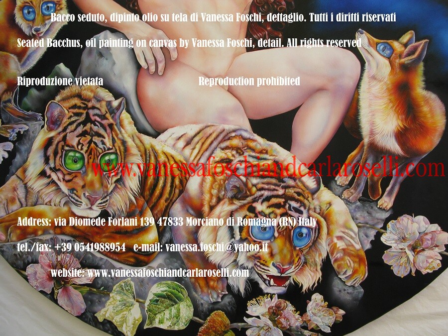 Dioniso seduto, dipinto olio su tela di Vanessa Foschi, tigri