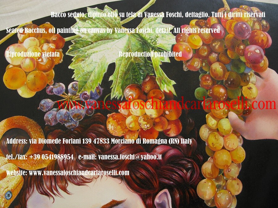 Dioniso seduto, dipinto olio su tela di Vanessa Foschi, uva