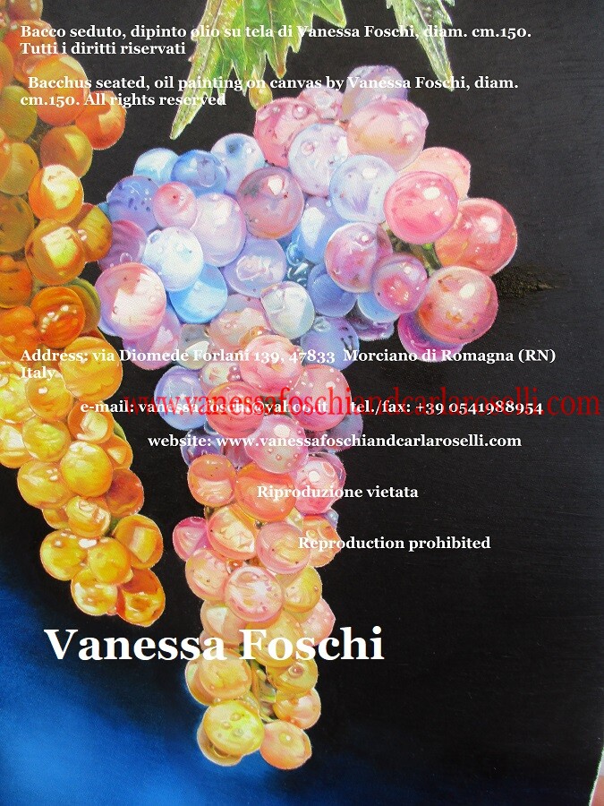 Seated Bacchus, oil painting on canvas by Vanessa Foschi, grapes - Bellissima uva dal dipnto Bacco seduto in trono di Vanessa Foschi